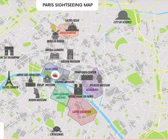 Paris sightseeing map (pariscityvision.com) - Paris Map Tourist Attractions Pdf