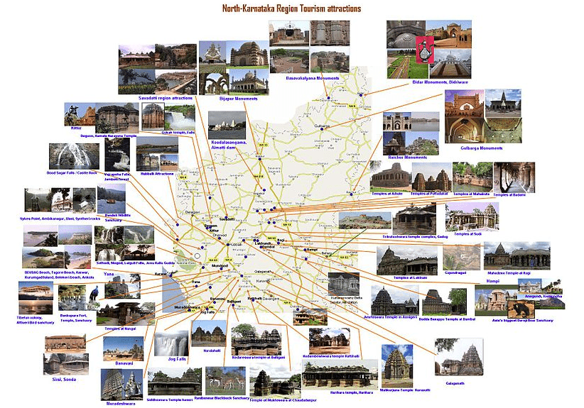 Karnataka Tourist Places Map with Distance